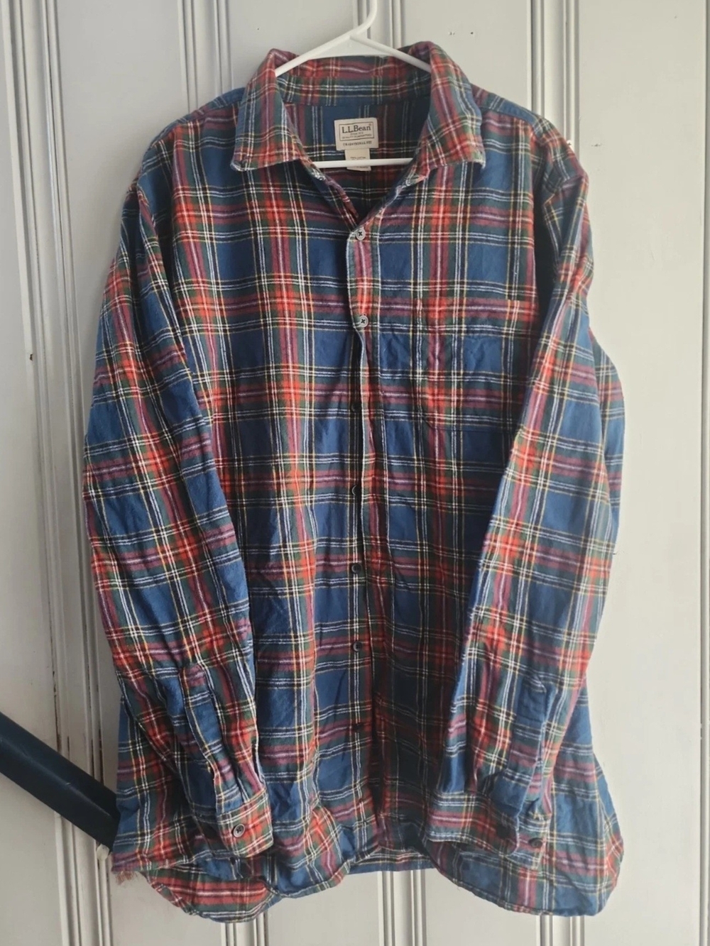 L.L. Bean Men's Red and Blue Plaid Button-Down Shirt